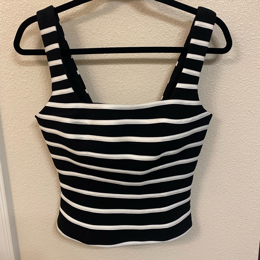 Cache Black and White Striped Crop Top